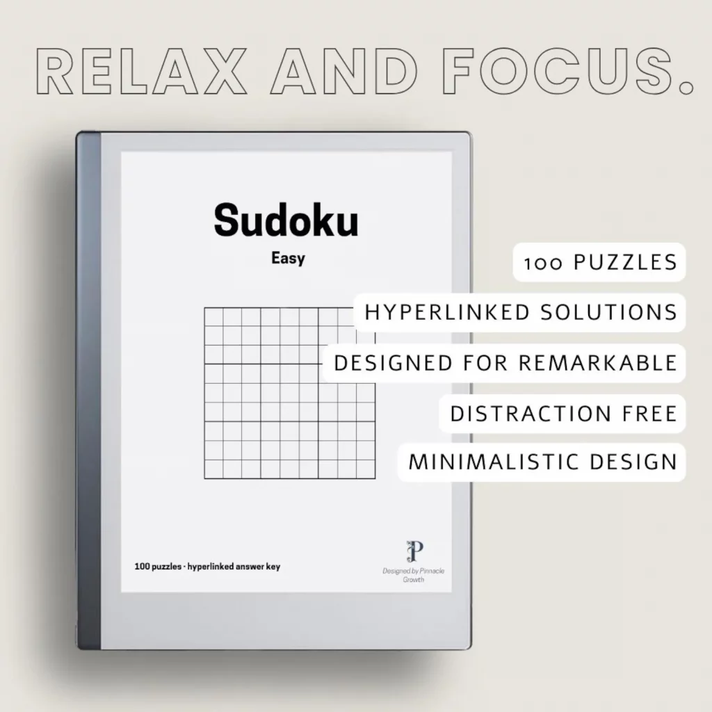 Sudoku – Easy – 100 Game PDF for eInk Tablets & Digital Planners