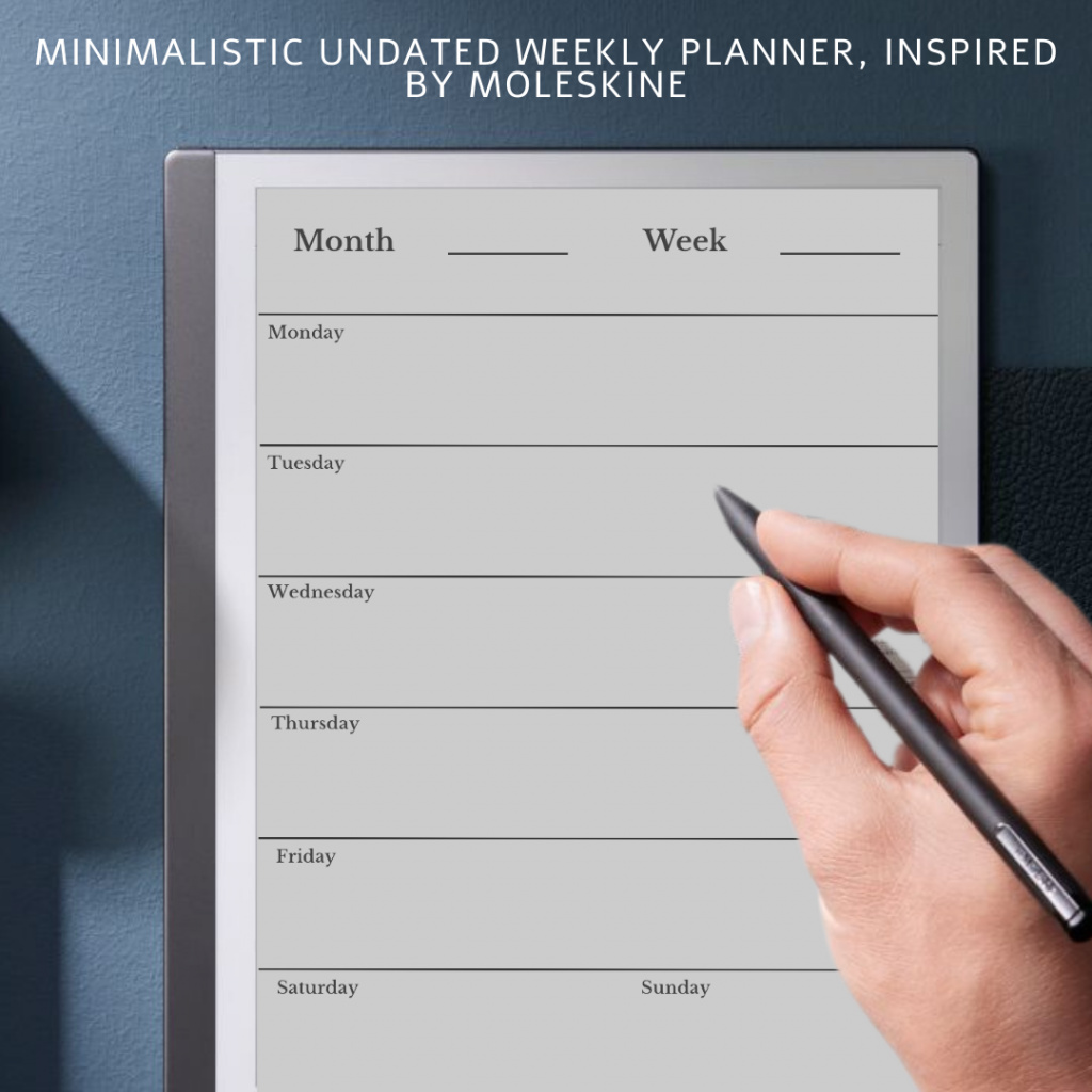 Weekly Undated Digital Planner for ReMarkable, Supernote, Kindle Scribe